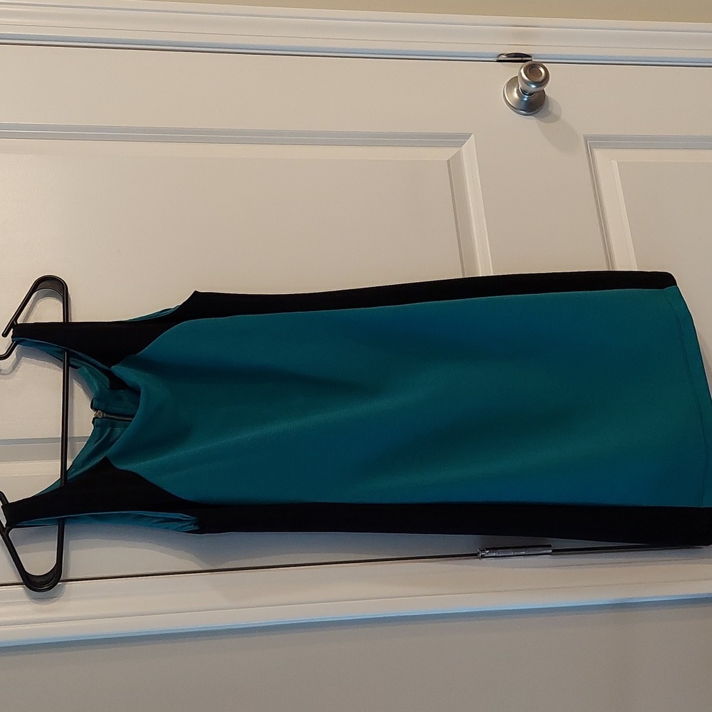 B. Smart Black and Teal Sheath Dress